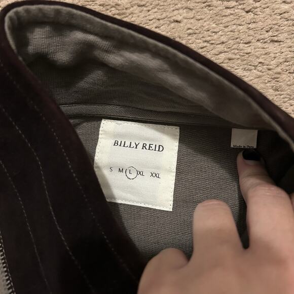 BILLY REID Zip Front Track Jacket Taupe W Brown Suede Collar And Trim Sz L - Picture 6 of 8